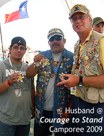 Husband trading pins at the International Camporee