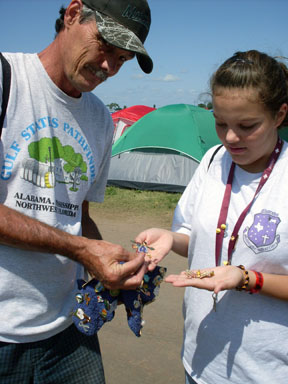 Trading pins at OshKosh, Wisconsin